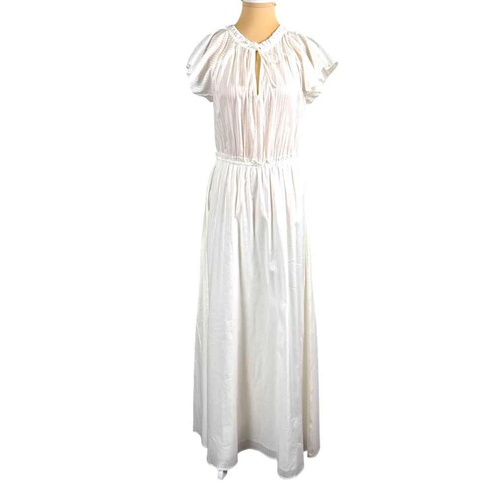 NWT Michael Stars Ivory White Tie Neck Maxi Dress Medium Lined 100% Cotton